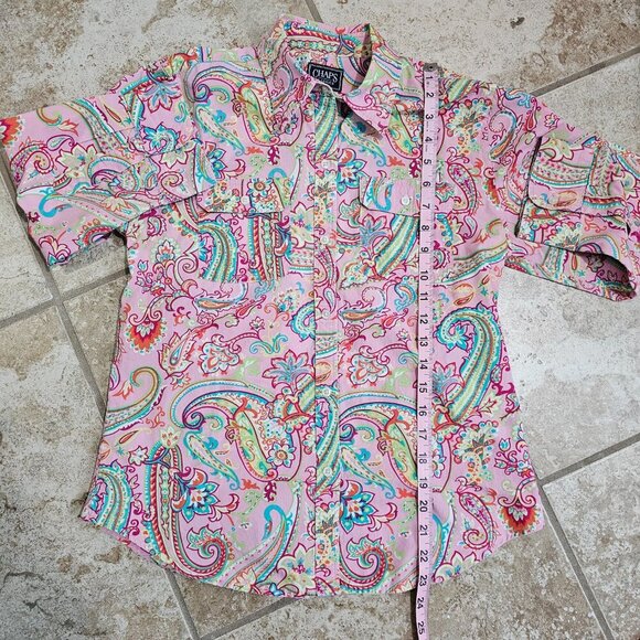 Vintage Chaps Classics Pink Paisley Button Up Shirt M Boho Preppy Y2K Blouse - Picture 8 of 8